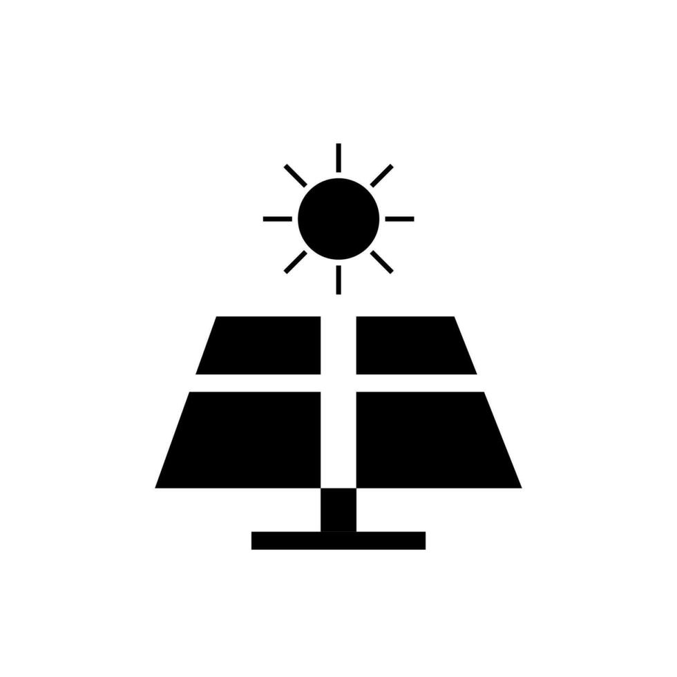 Solar panel with sun vector icon on black color.