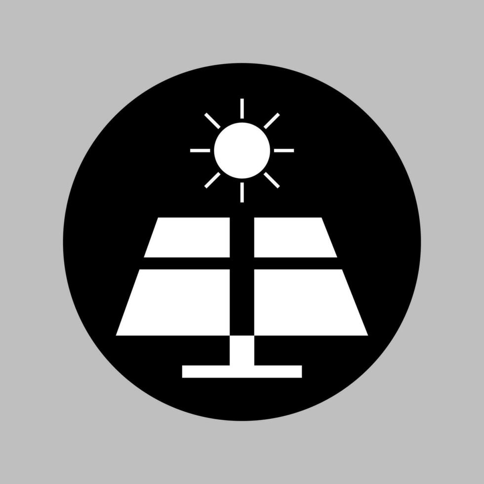 Solar panel with sun vector icon on black color.