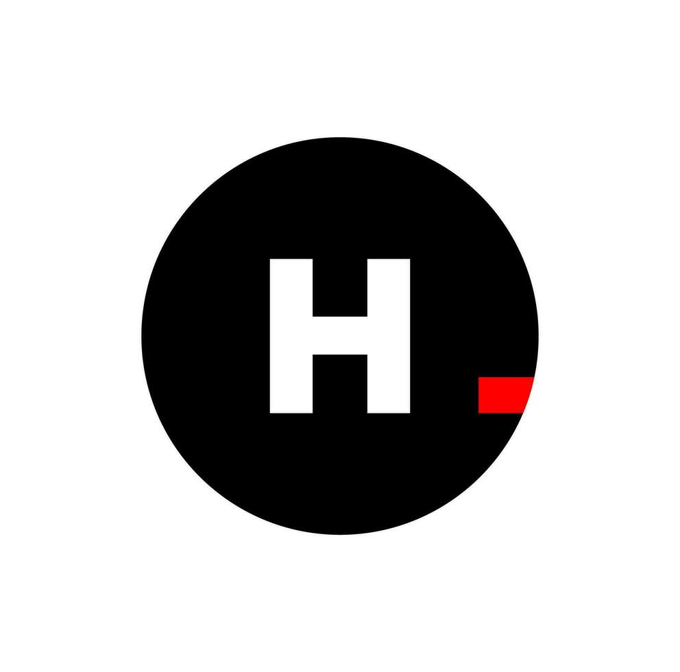H brand name vector icon with red dot.
