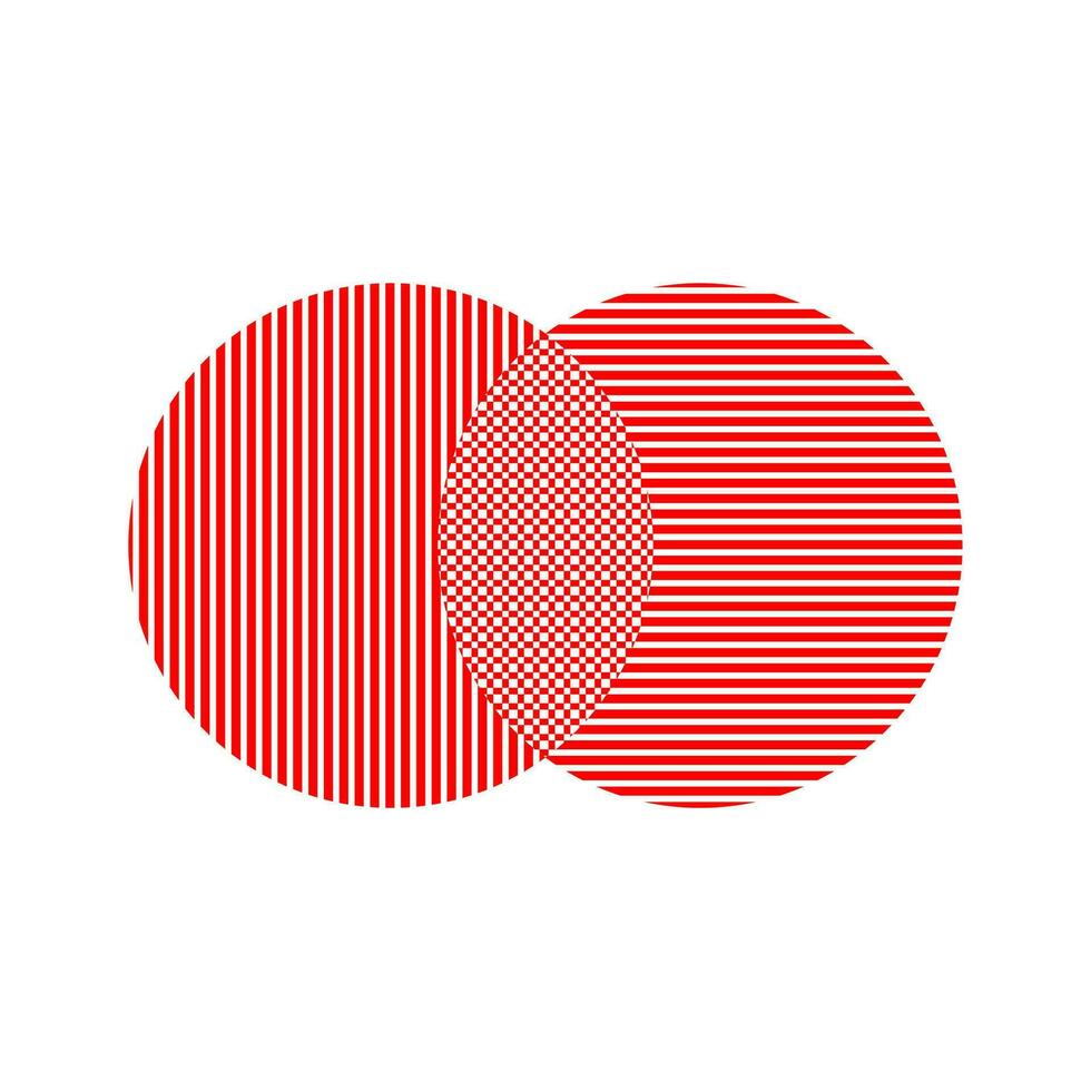 two red circles overlapped each other vector icon.
