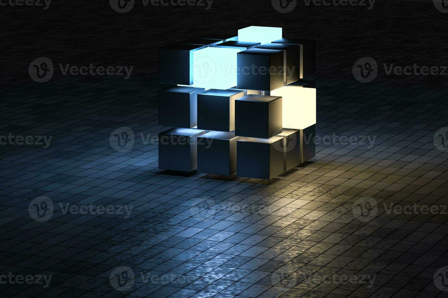 3d rendering, creative cubes with sense of science and technology photo
