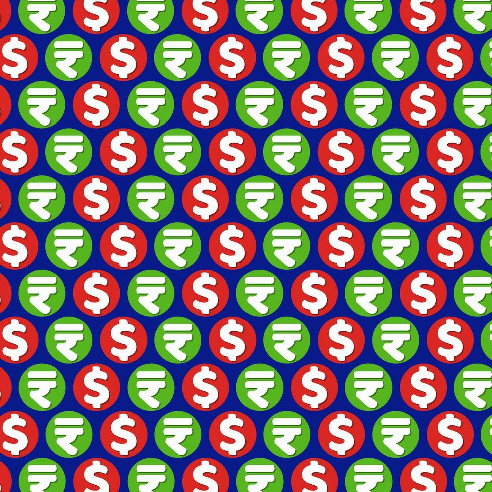 Dollar and Rupees symbols on blue background. vector