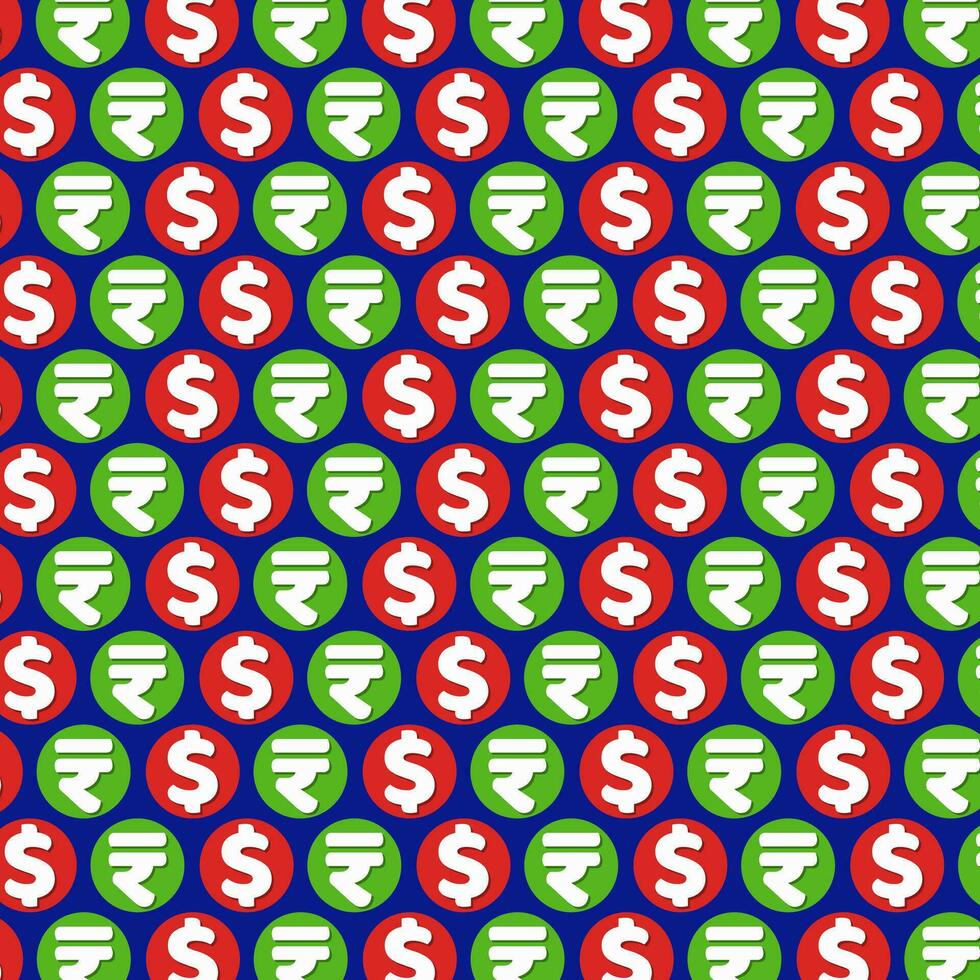 Dollar and Rupees symbols on blue background. vector