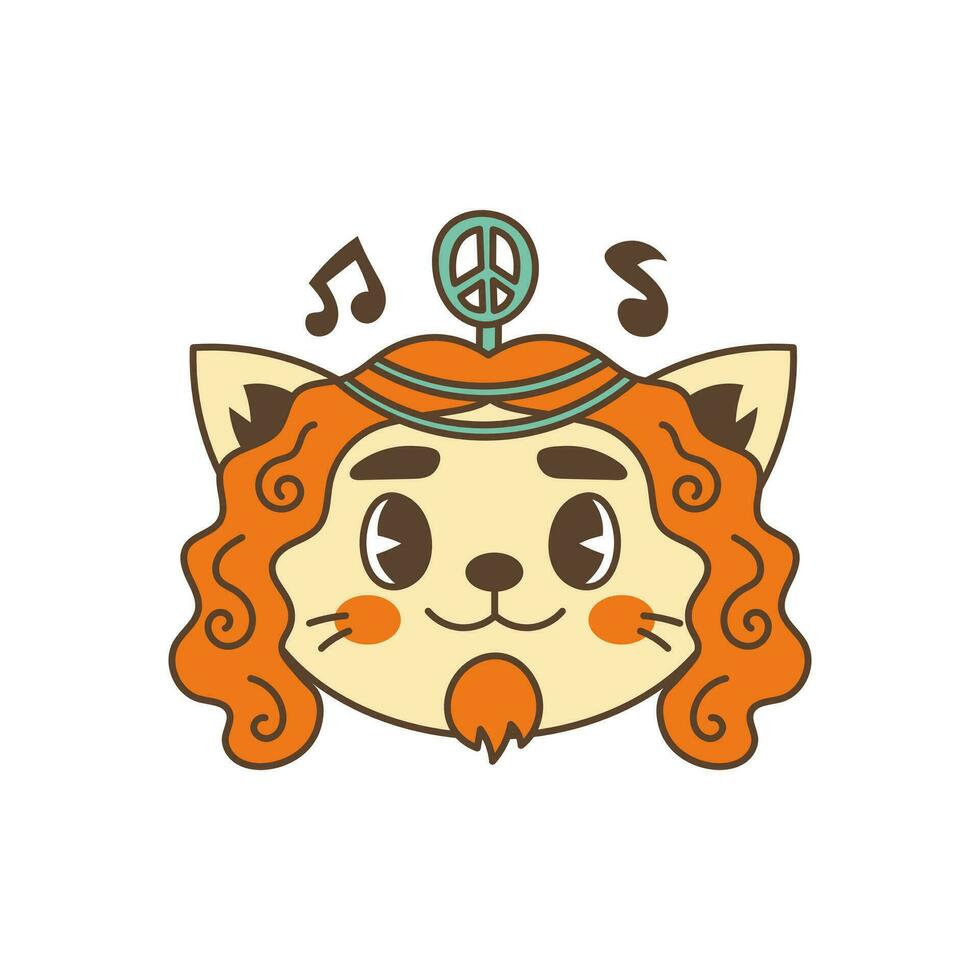 hippie gato en retro estilo vector