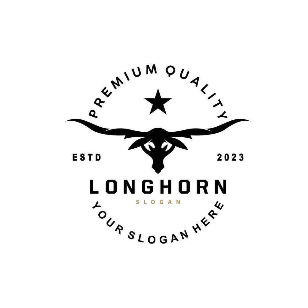 Longhorn animal logo diseño, granja retro Clásico cuerno minimalista sencillo modelo ilustración vector