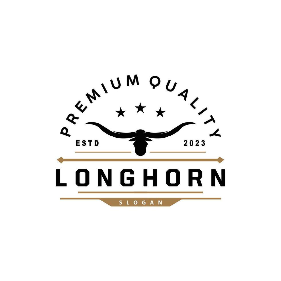 LongHorn Animal Logo Design, Farm Retro Vintage Horn Minimalist Simple Template Illustration vector