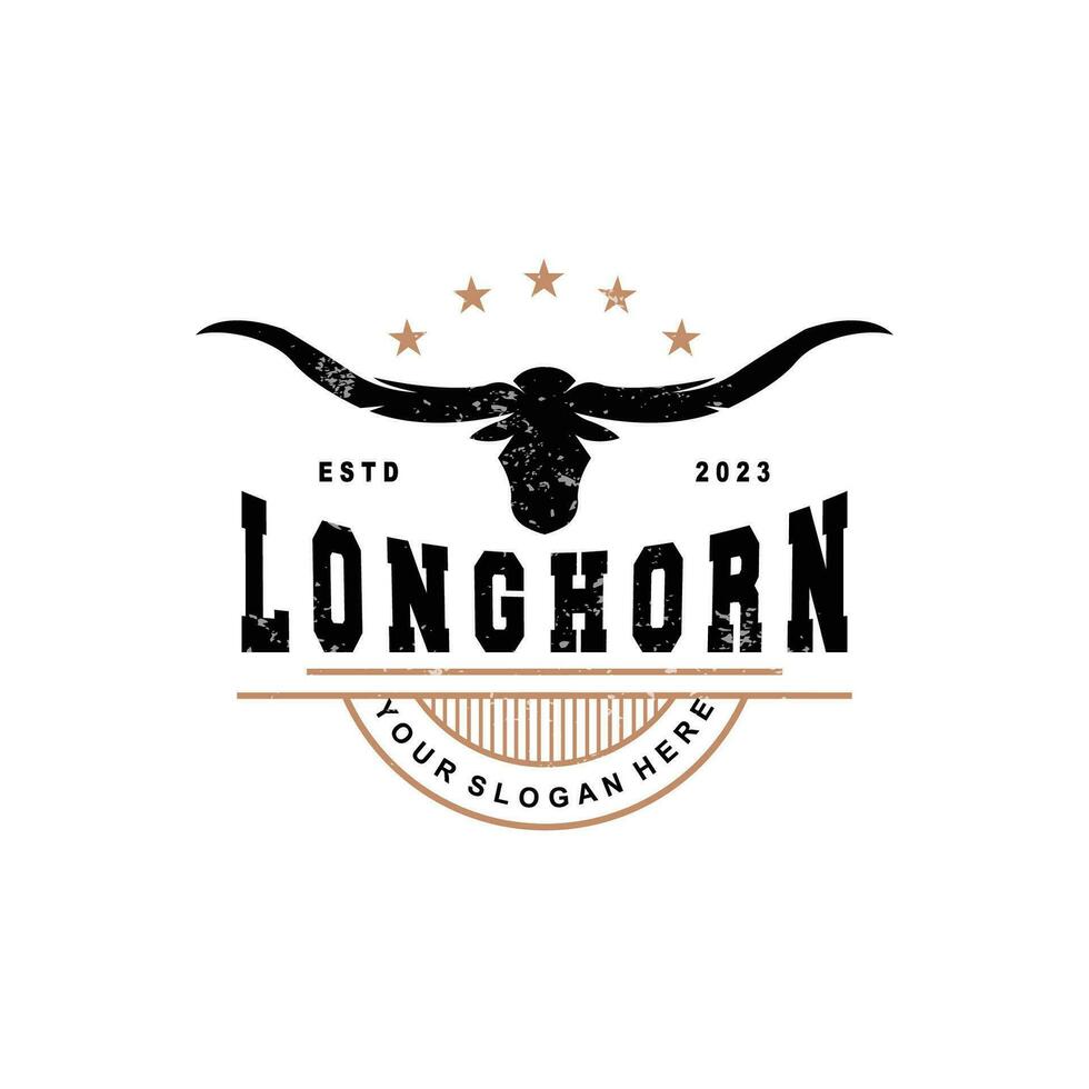 LongHorn Animal Logo Design, Farm Retro Vintage Horn Minimalist Simple Template Illustration vector