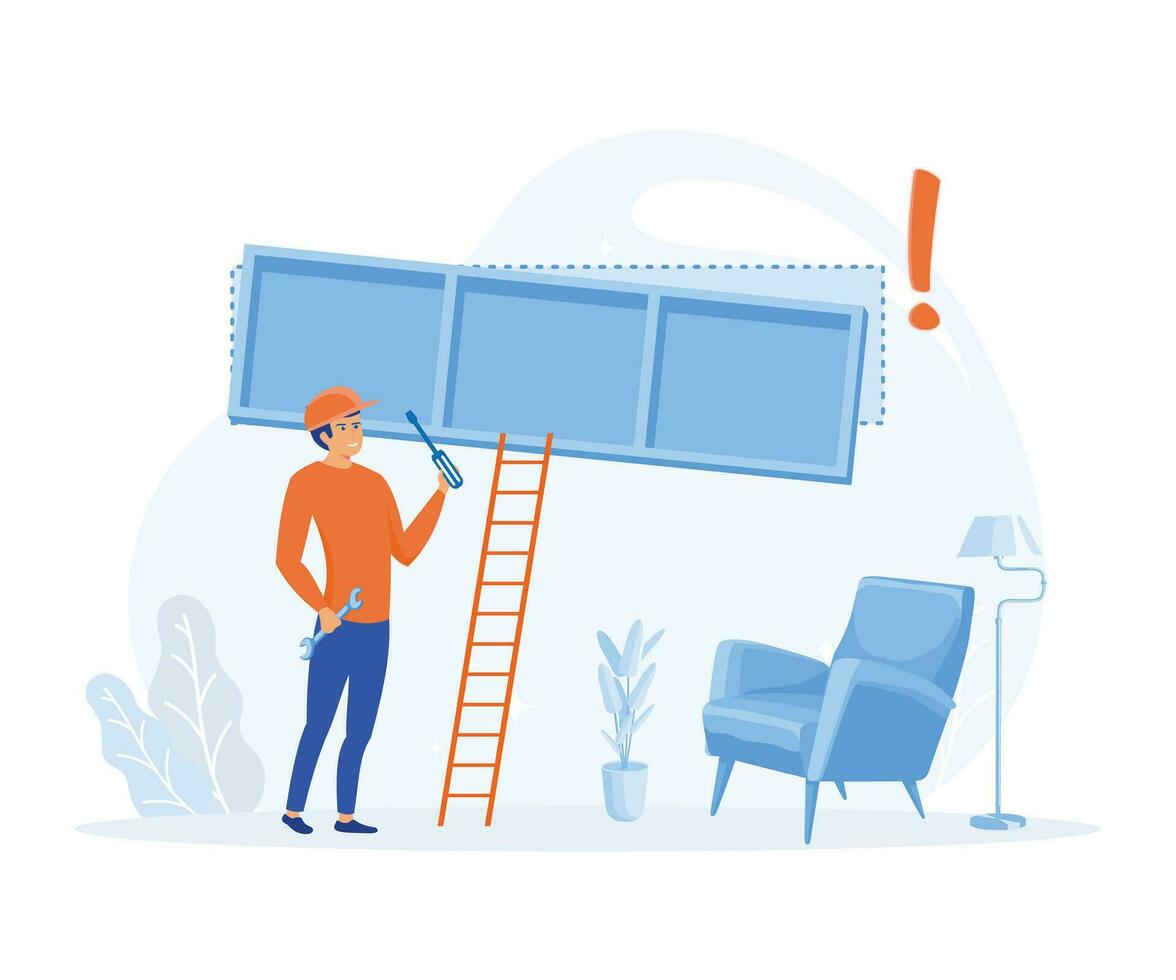 Home renovation concept. contractor workers doing indoor maintenance. flat vector modern illustration