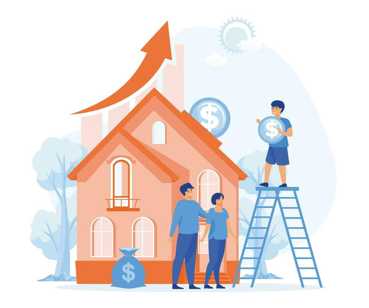 Investing Money in Real Estate Property. Buy Home on a Mortgage and Pay Credit to the Bank. flat vector modern illustration