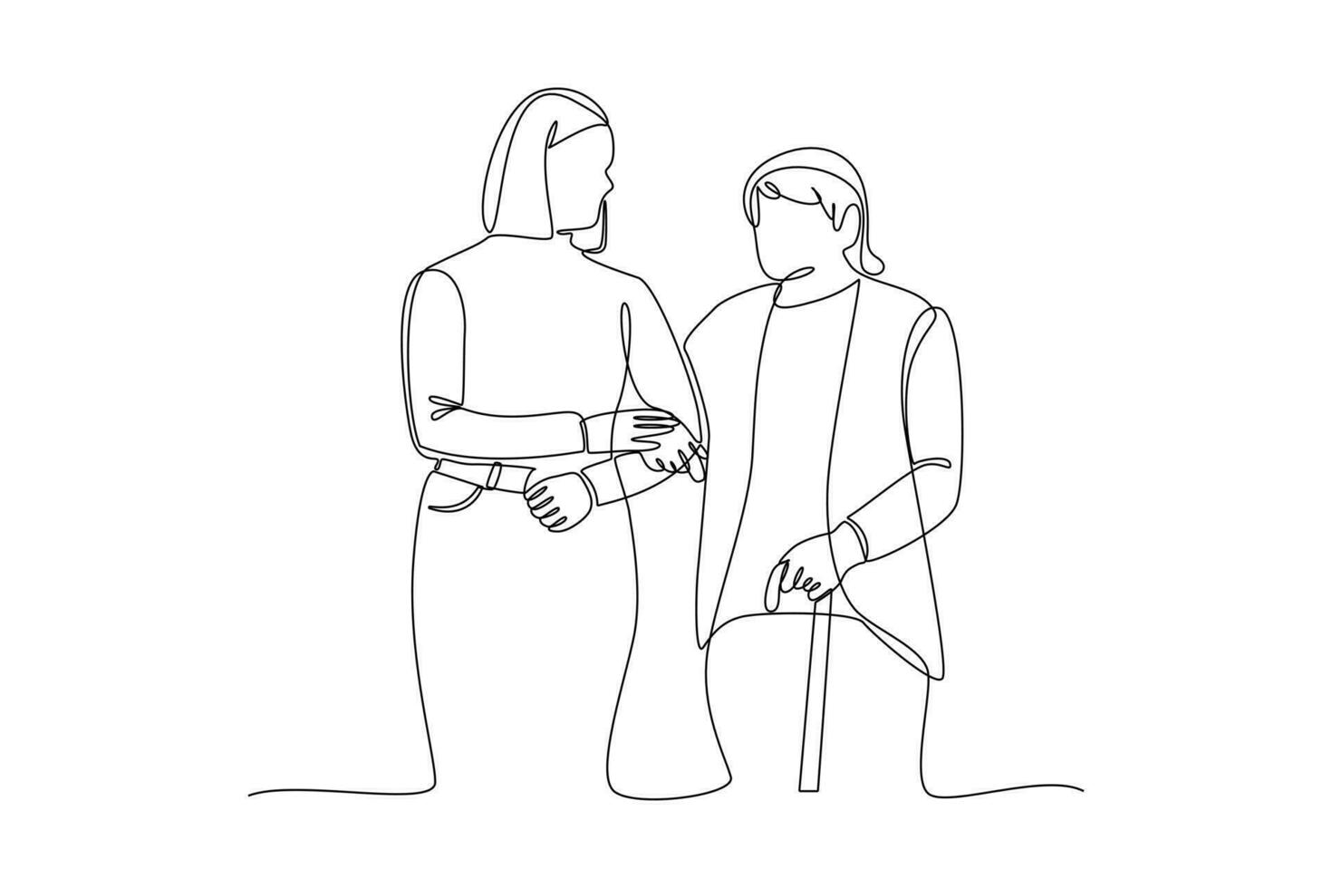 Continuous one line drawing Concept of Neighbors sharing things and helping each other. Doodle vector illustration.