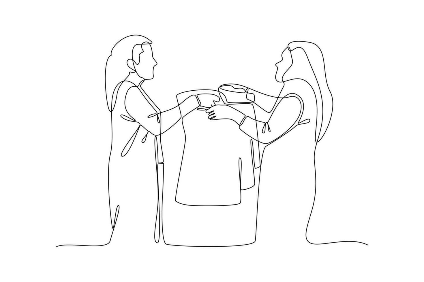 Continuous one line drawing Concept of Neighbors sharing things and helping each other. Doodle vector illustration.