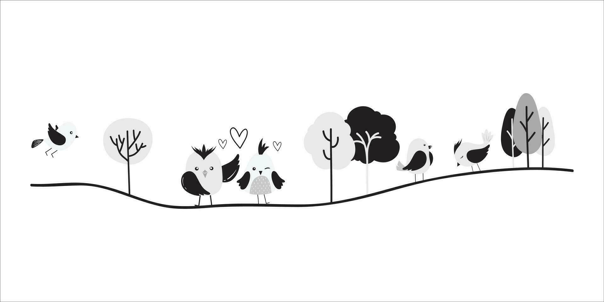 Bird Divider Cartoon Illustration. Cute Bird Doodle Border For Card, Invitation, Decoration. vector