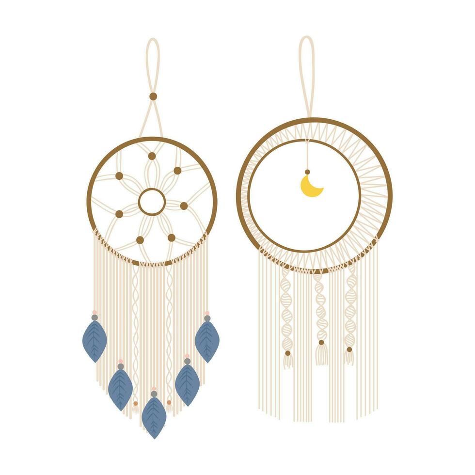 Handmade Macrame Wall Hanging Design Illustration. Macrame Wall Hangings Of Elegant Handmade Home Decoration Made Of Cotton Cord Isolated In White vector