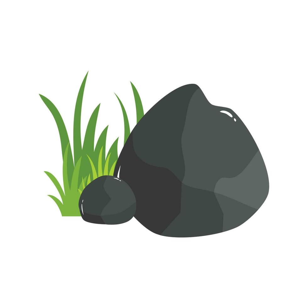 Rock Stone Cartoon Illustration Isolated In White. Grass Rock Cartoon Illustration vector