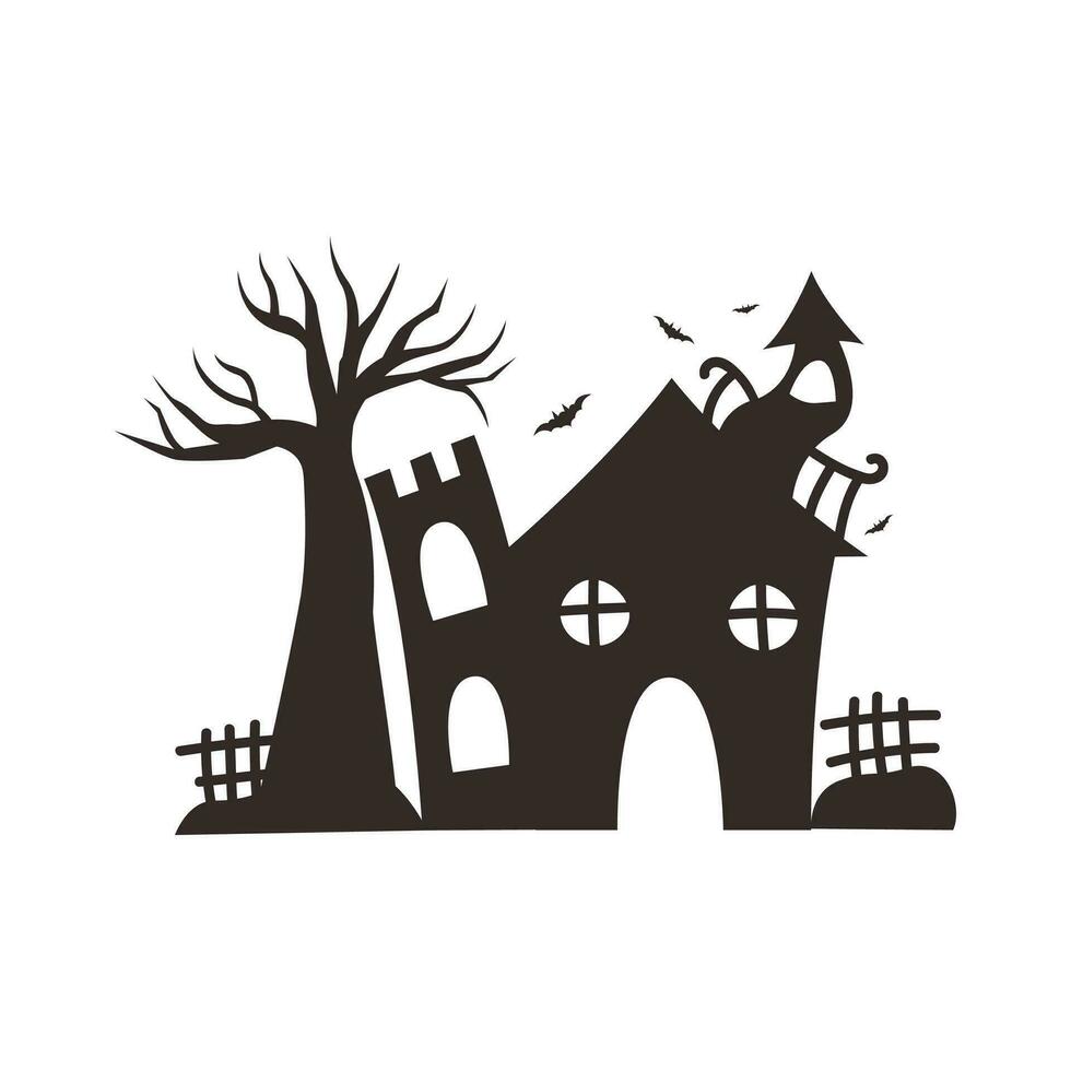 Haunted House Silhouette Illustration Isolated In White Background vector
