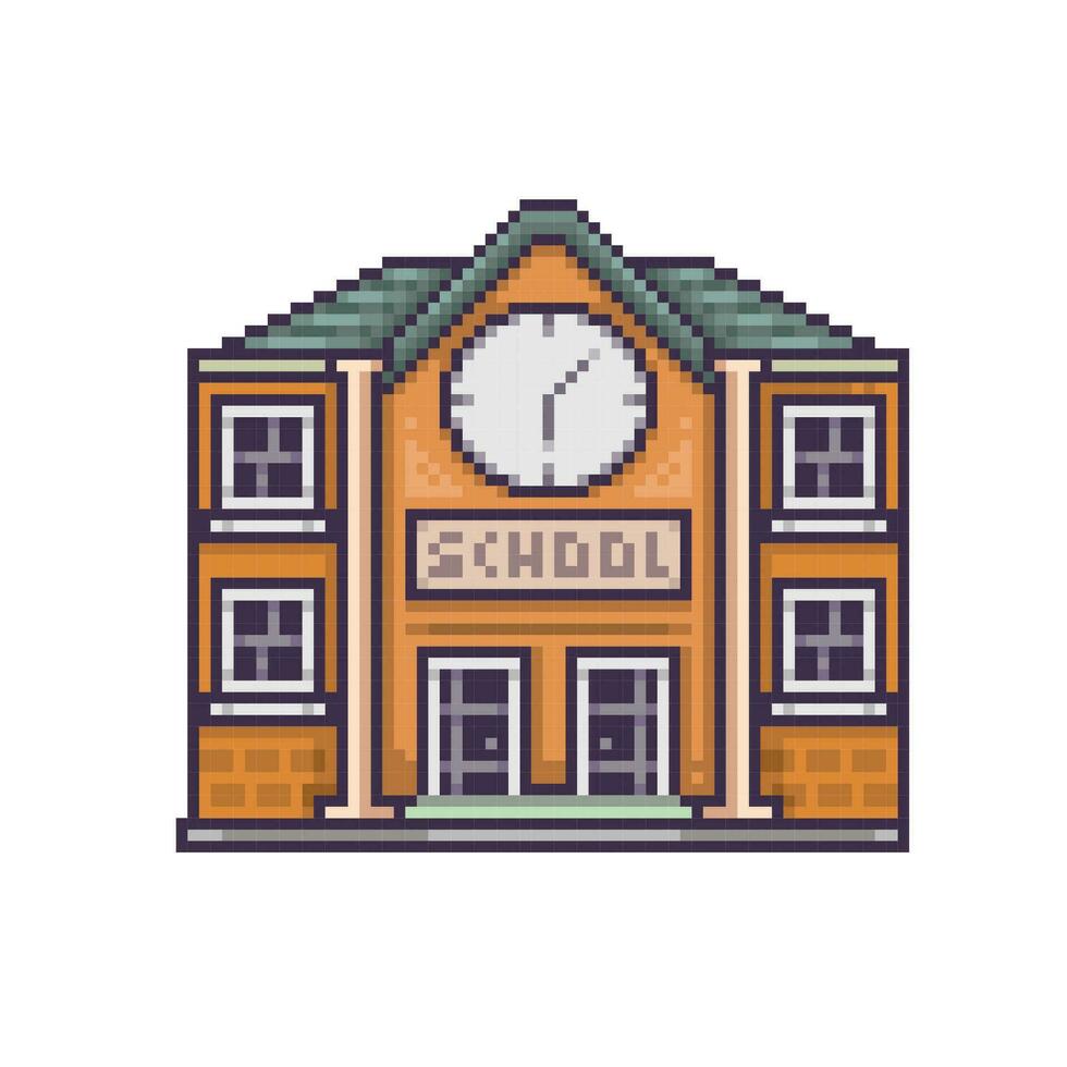 school building in pixel art style vector