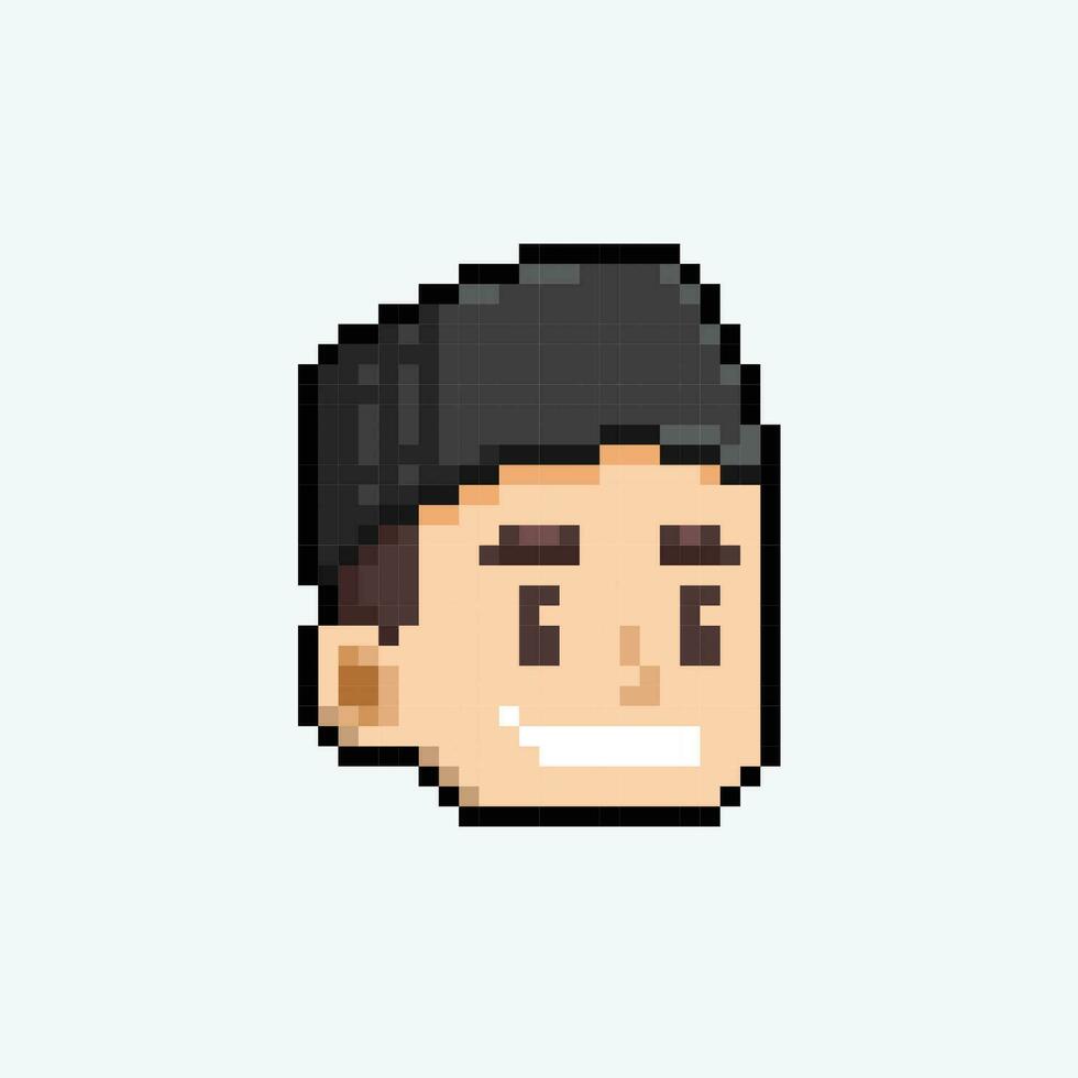 smile man head wearing traditional cap in pixel art style vector