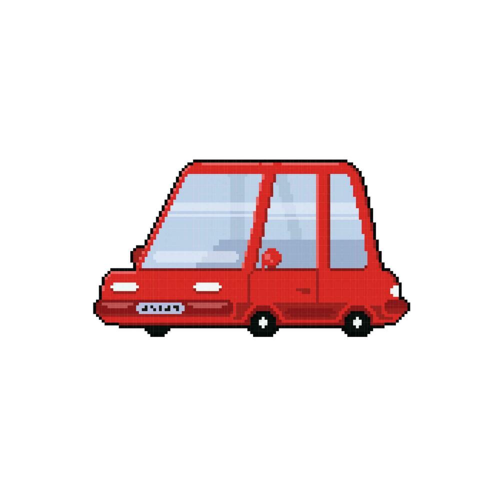 red cartoon car in pixel art style vector