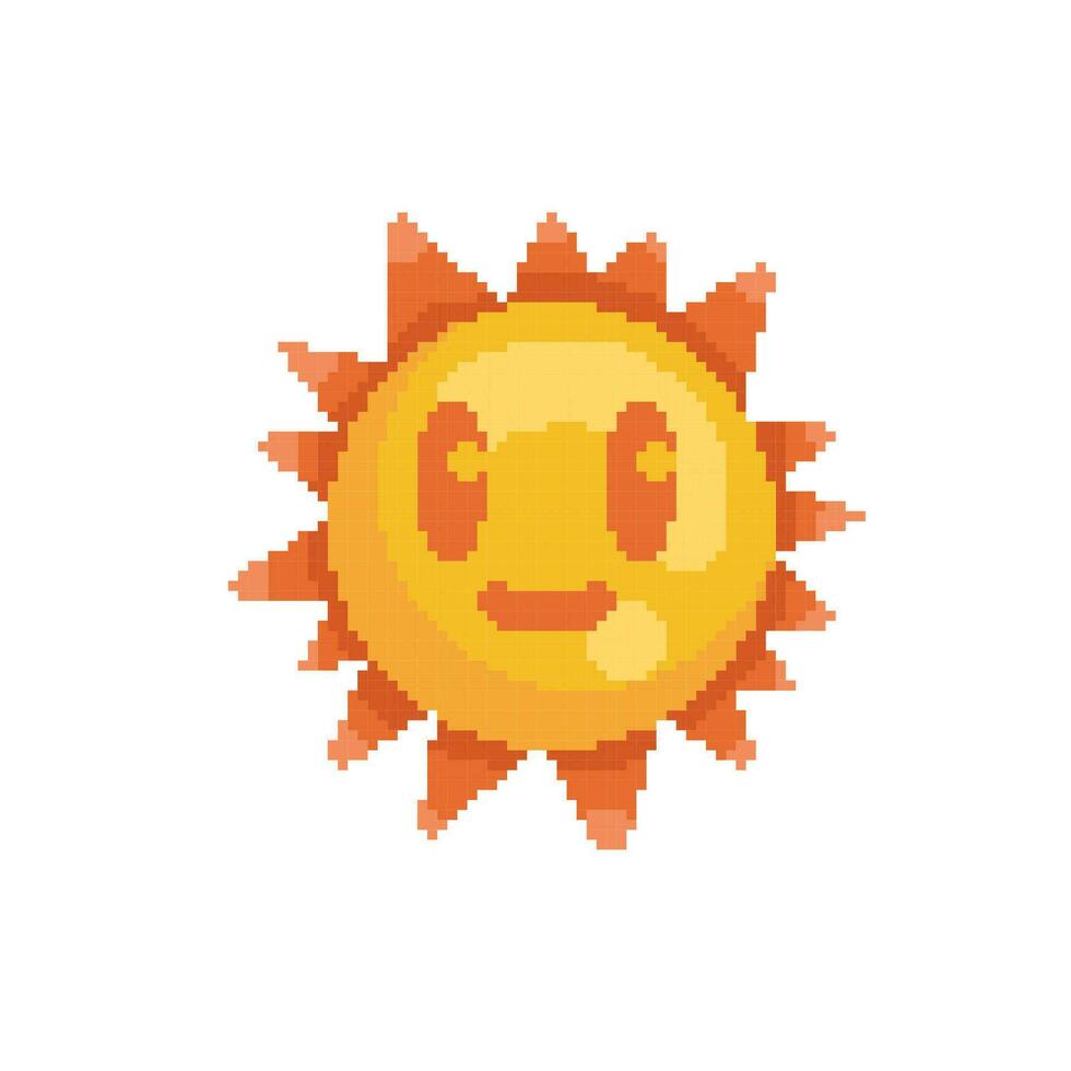 sun character with smile face in pixel art style vector