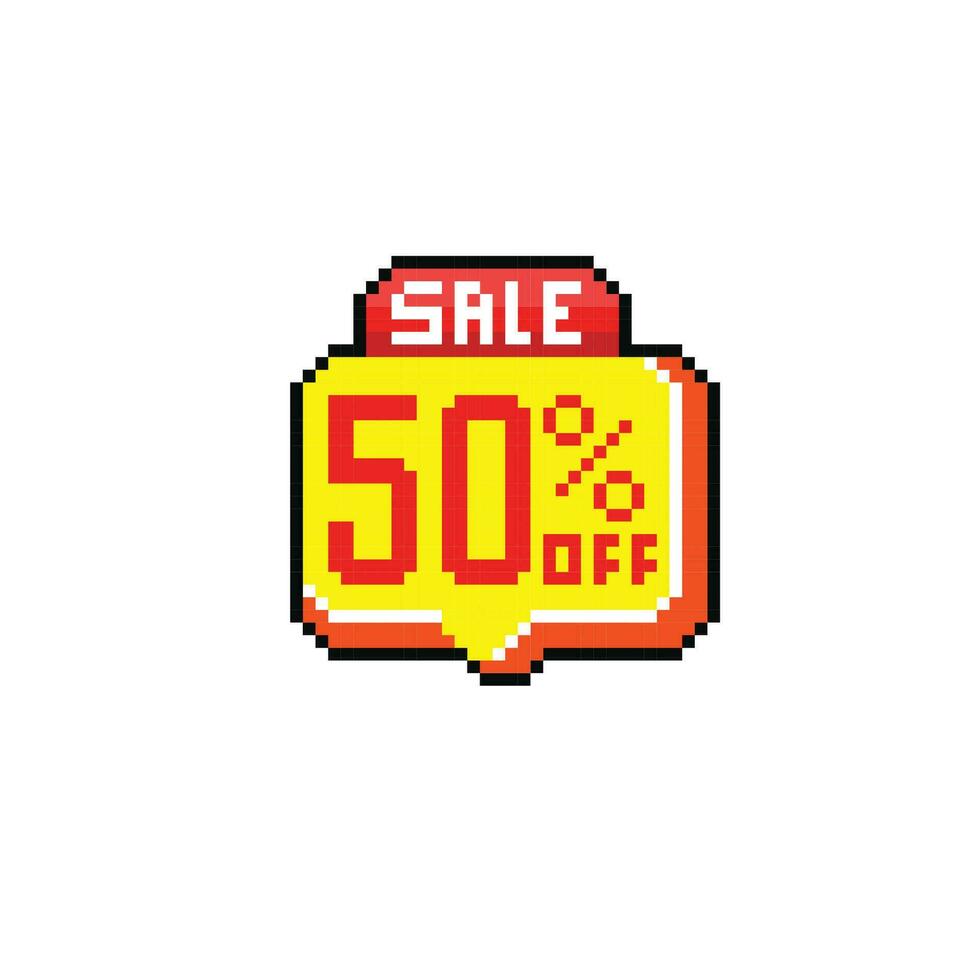 fifty percent off sale tag in pixel art style vector