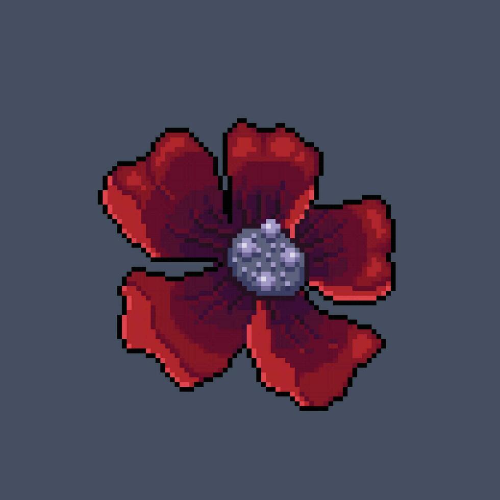 red flower in pixel art style vector
