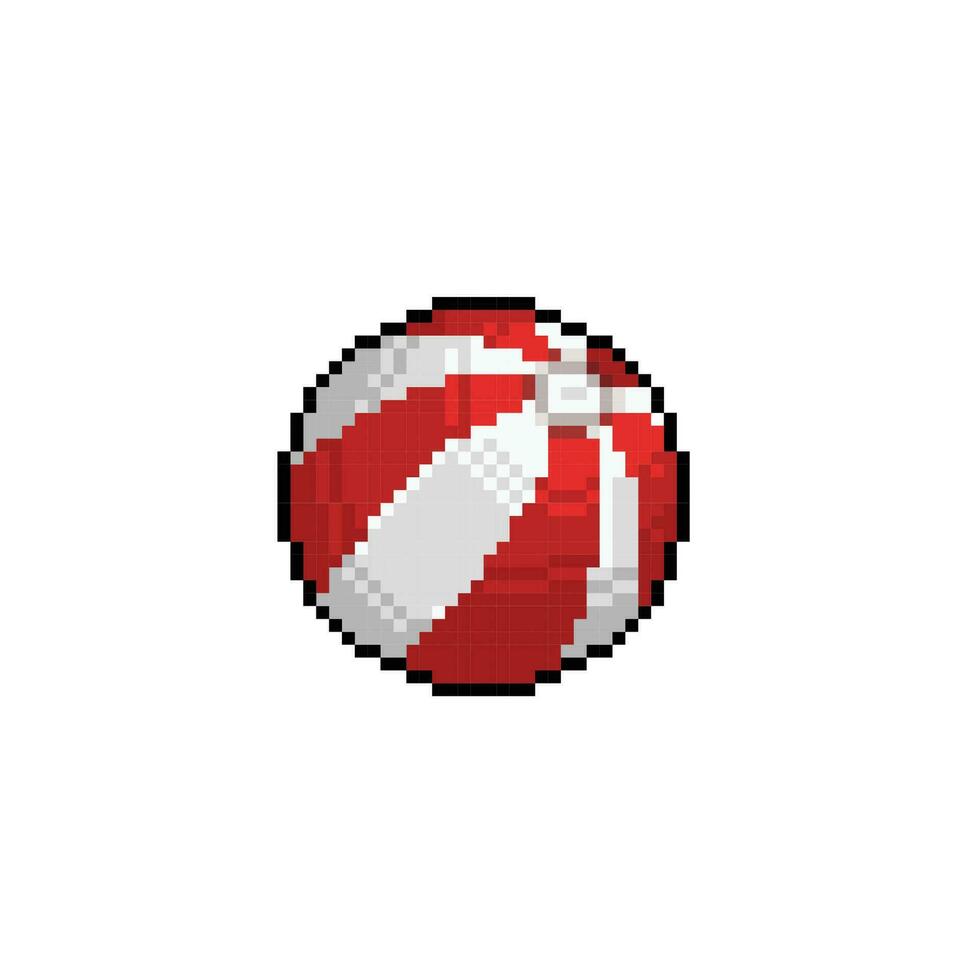 red and white beach ball in pixel art style vector