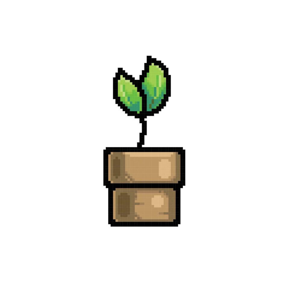 little plant in the pot with pixel art style vector