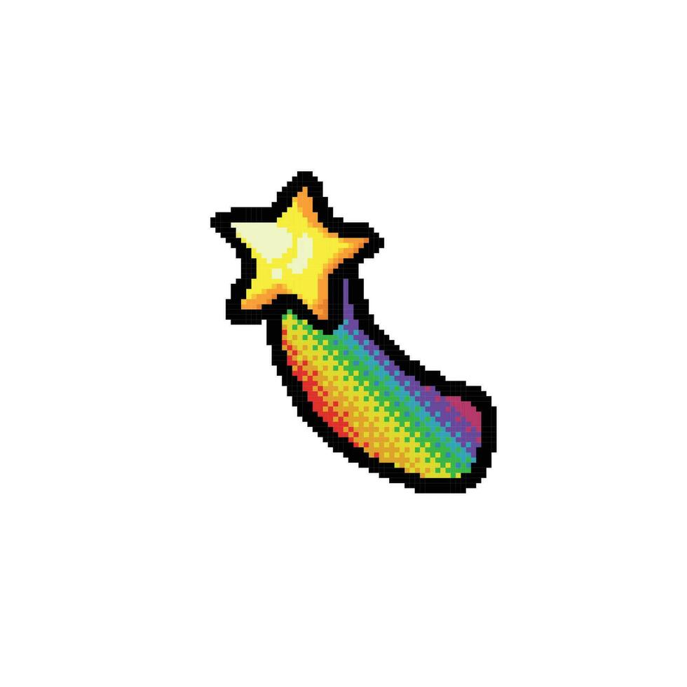 estrella con arco iris cola en píxel Arte estilo vector