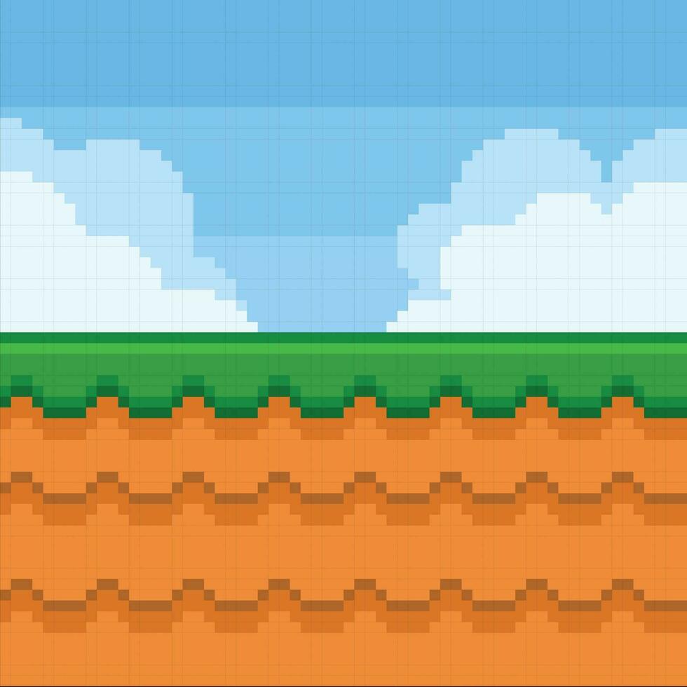 side view land and cloud in pixel art style vector