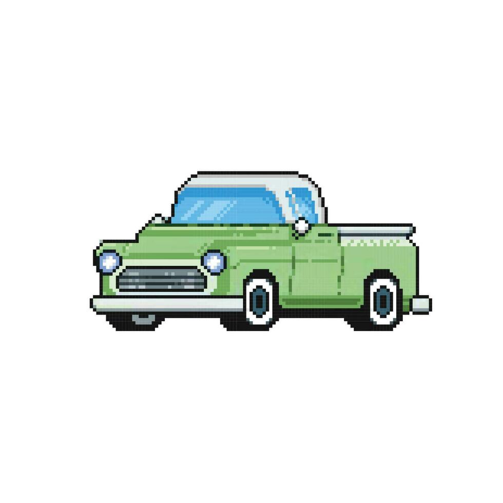 green pickup car in pixel art style vector