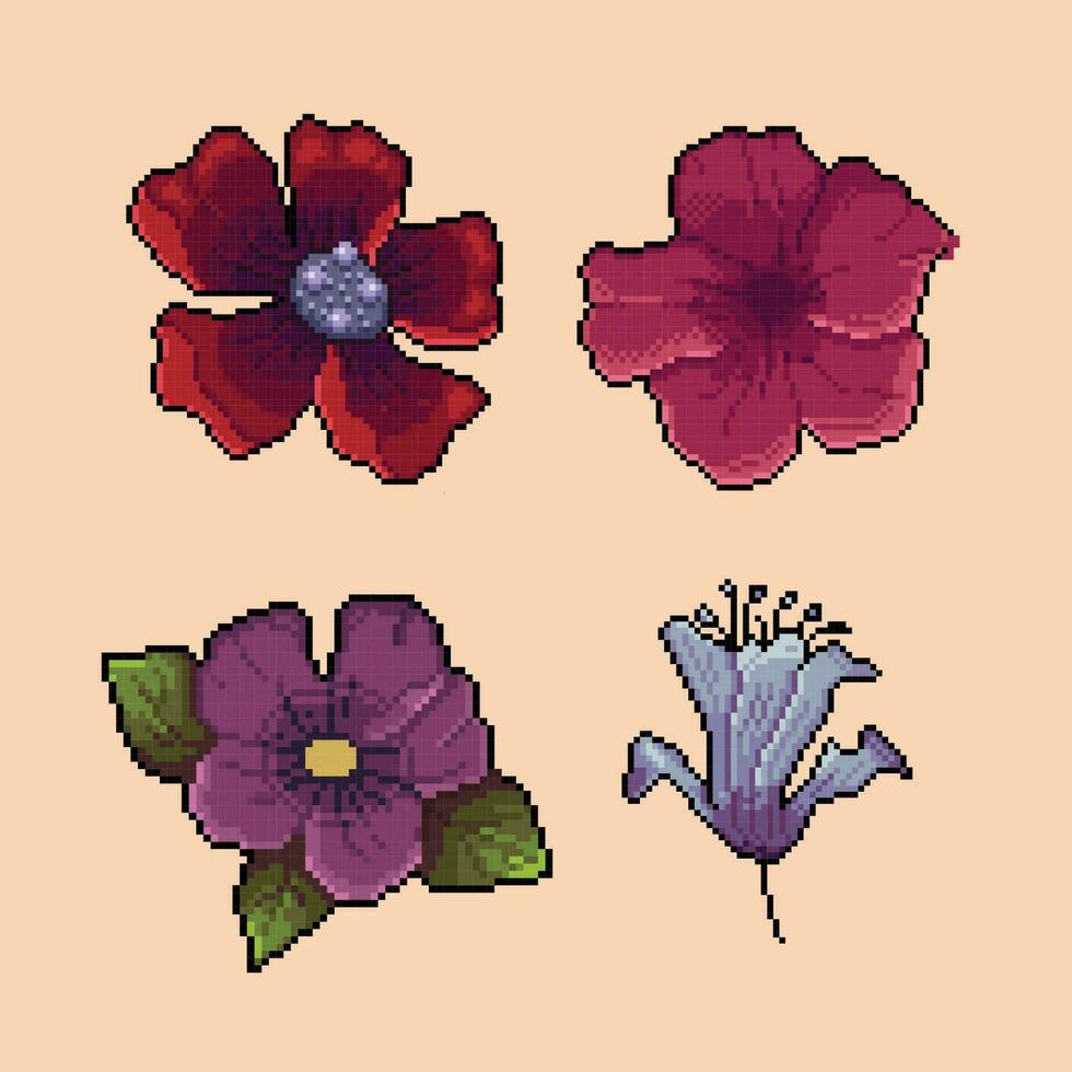 flower collection set in pixel art style vector