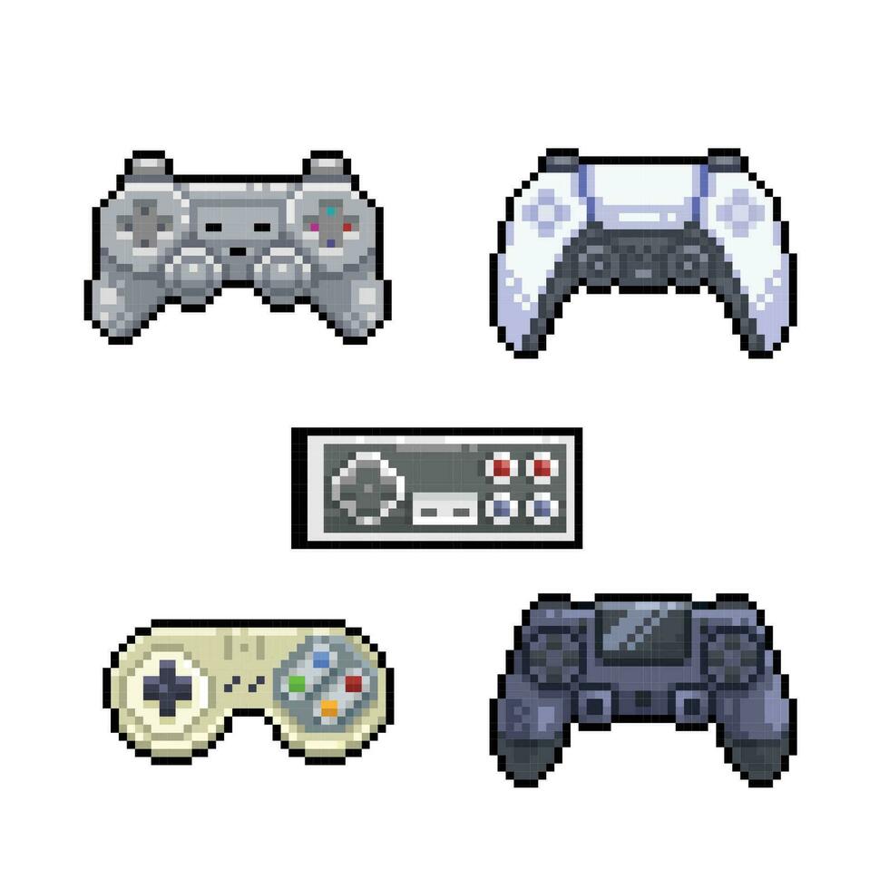 console controller collection set in pixel art style vector