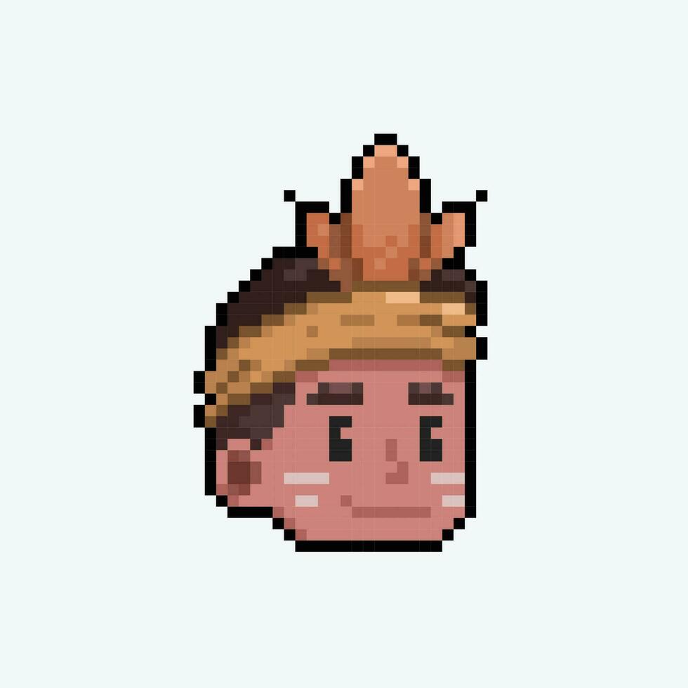 brown skinned man head wearing ethnic bandana in pixel art style vector