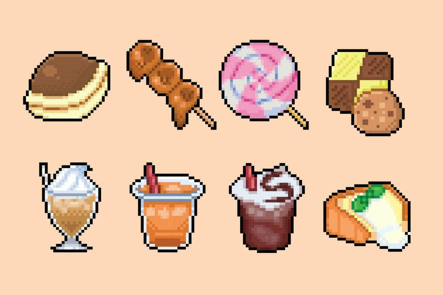 Pixel Art Sweets Icons Created 32x32 Stock Illustration 1849878964