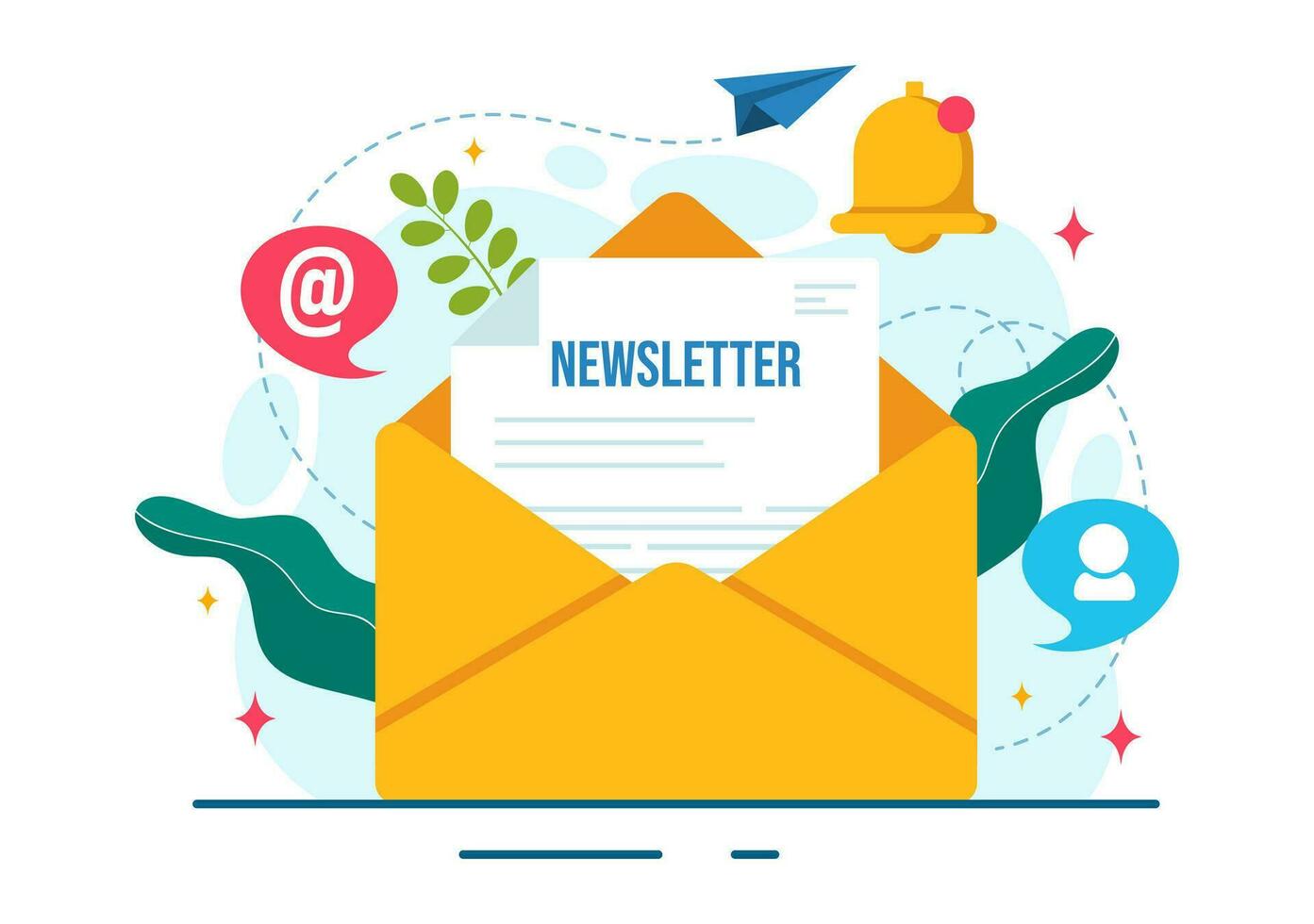 Email Newsletter Vector Illustration with Envelope, Electronic Mail Message or Mobile Service Background in Flat Cartoon Hand Drawn Templates