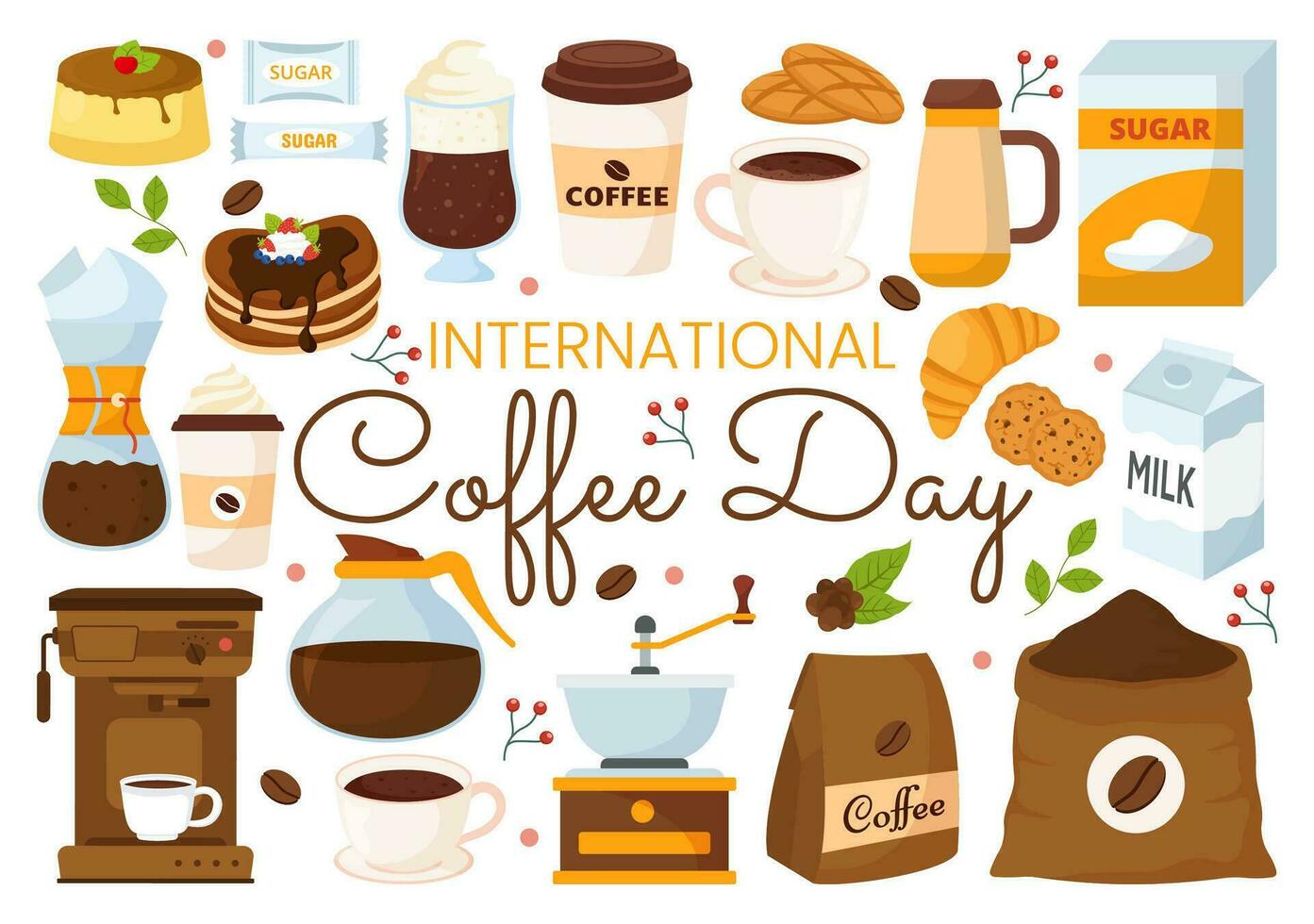 International Coffee Day Vector Illustration on 1st October with Scented Drink and Brown Background in Flat Cartoon Hand Drawn Templates