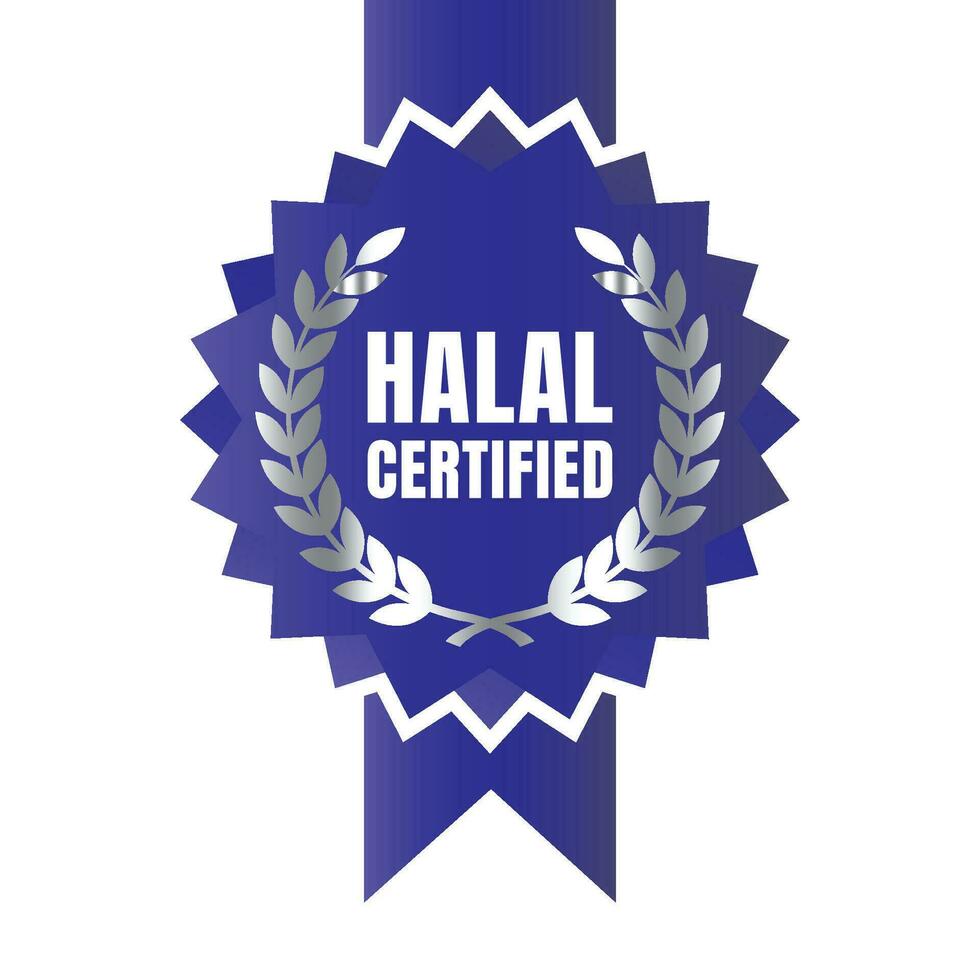 Halal certified badge design vector, Halal food product stamp, Authorized halal food and drink  ribbon stamp label vector