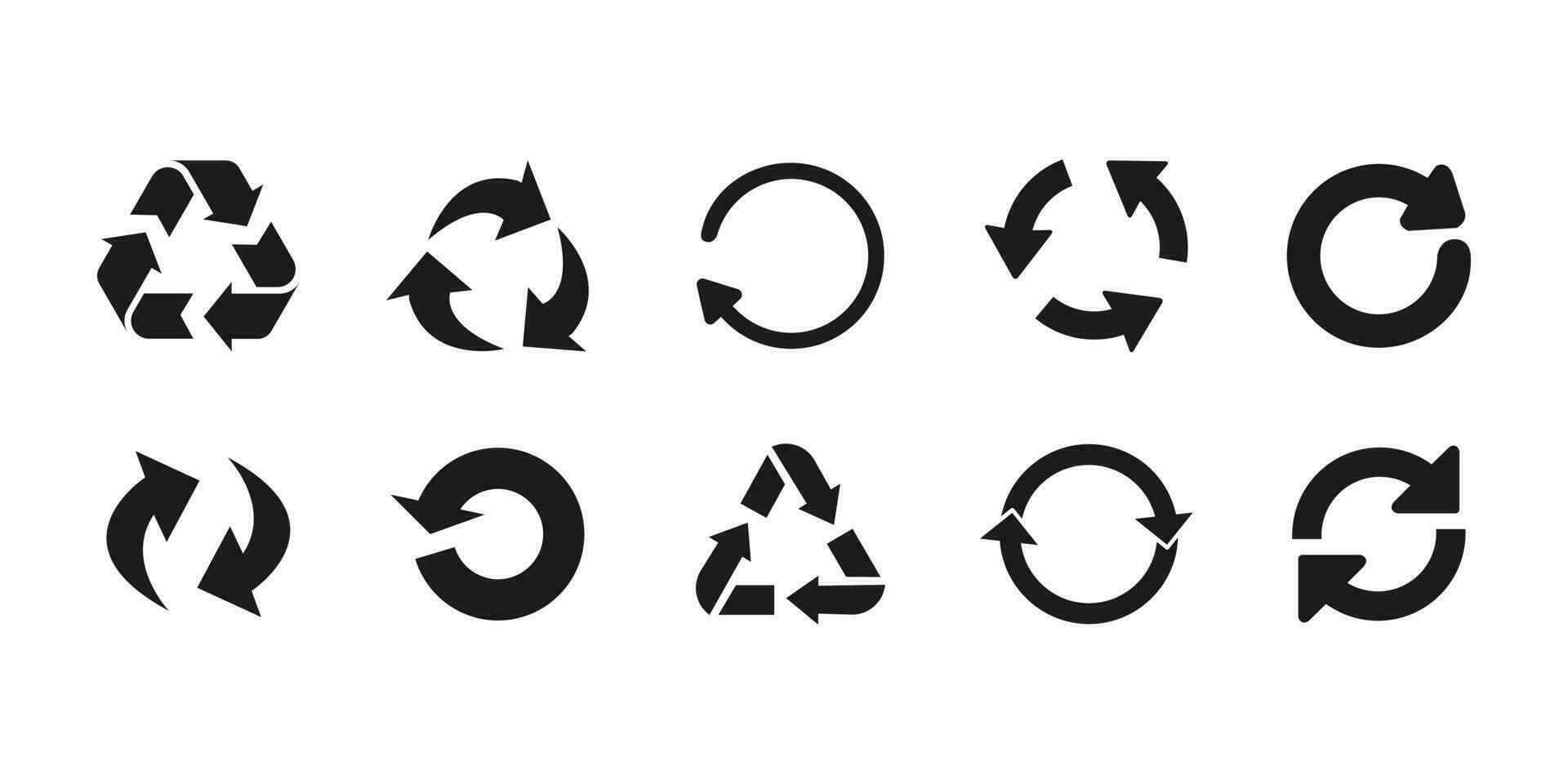 set recycle sign icon solid black siolated on white background. vector