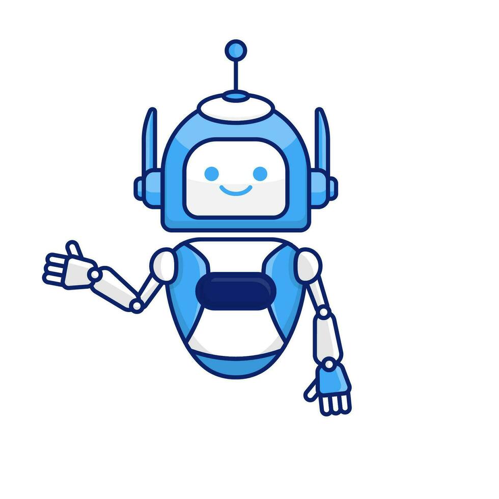 Robot presenting or welcoming gesture vector illustration. Cute robot cartoon illustration design