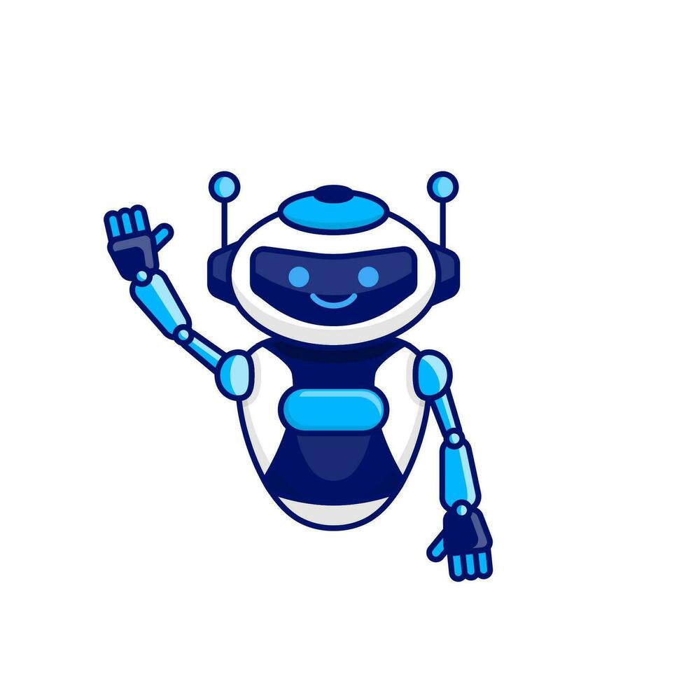 Robot character say Hi Hello vector illustration. Cute robot cartoon illustration design