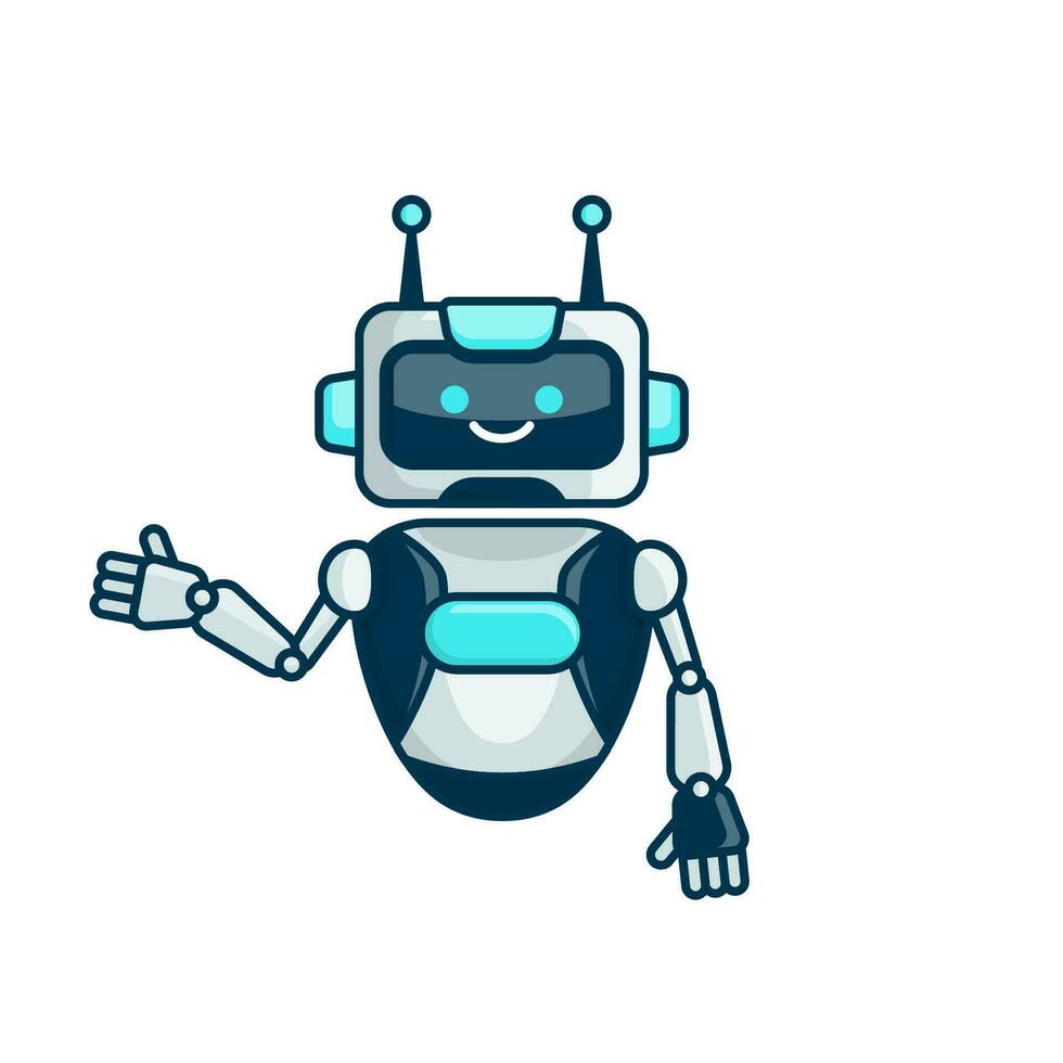 Robot presenting or welcoming gesture vector illustration. Cute robot cartoon illustration design