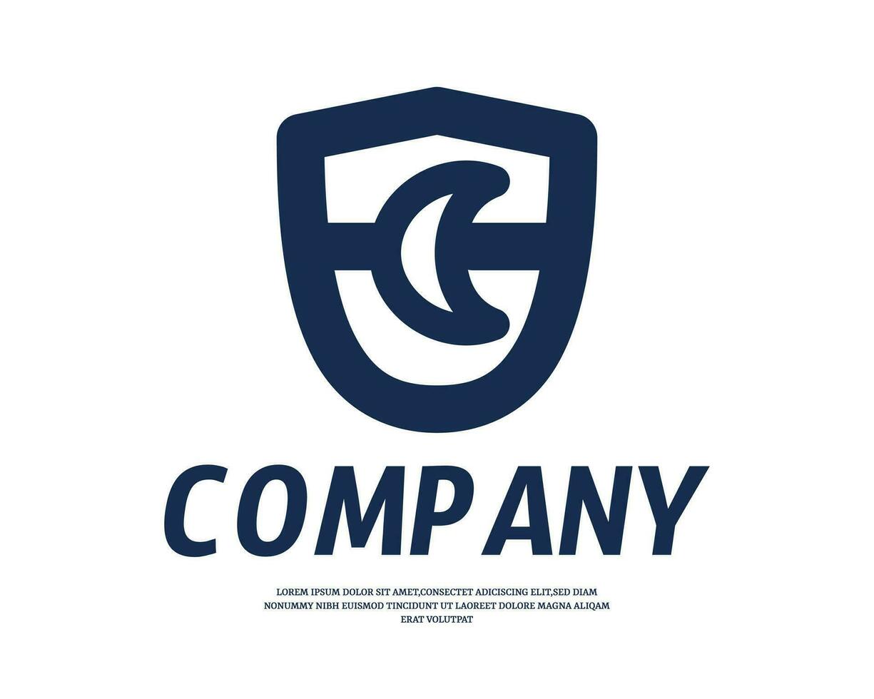 shield mix with moon design logo template vector