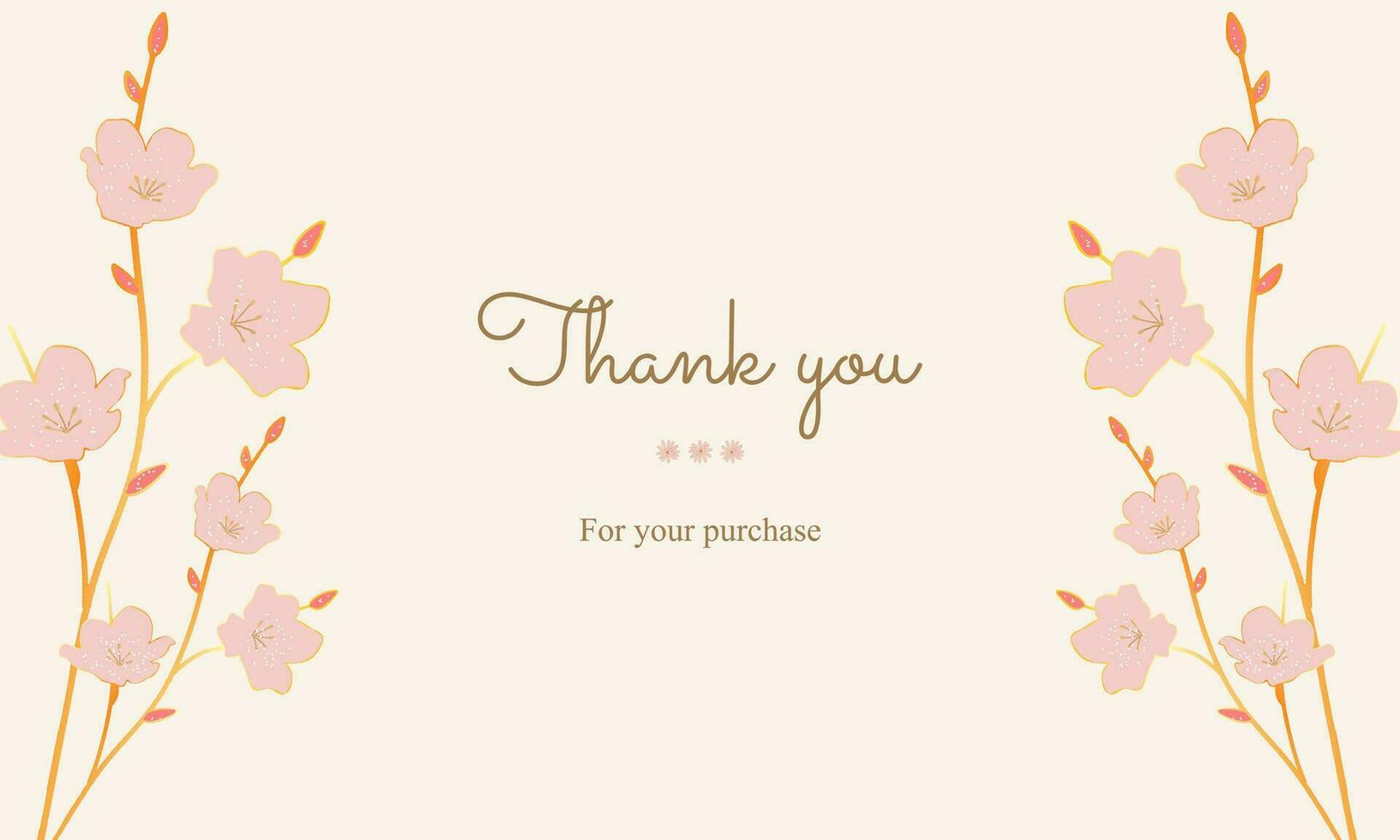 thank you card with botanical flower, gold design vector