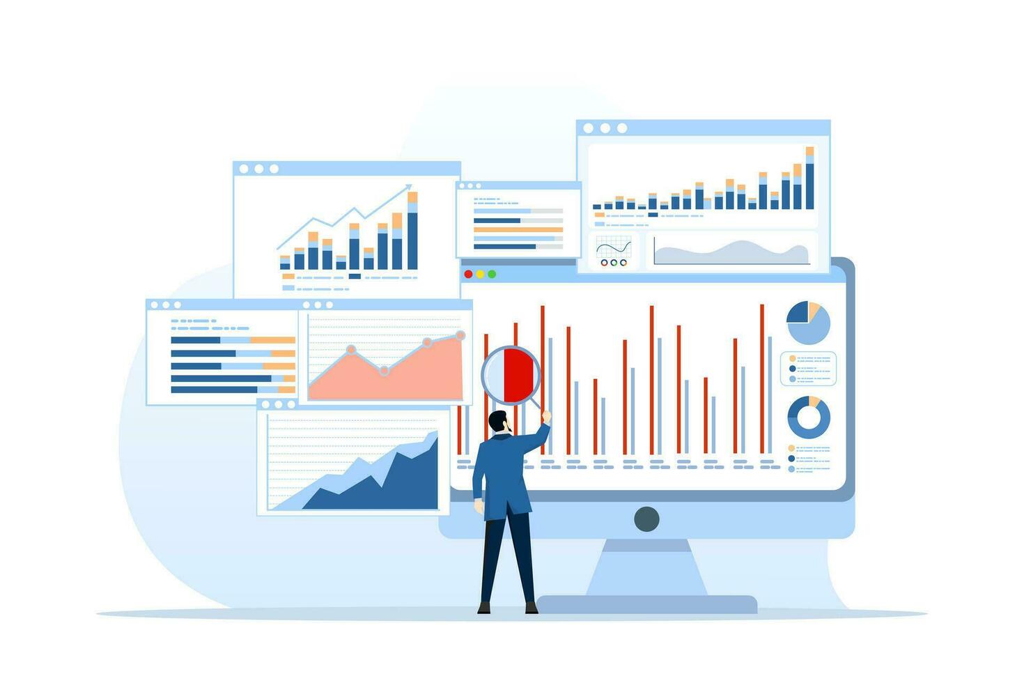 statistics and data analysis concept, business analysis, business financial investment with business team working on monitor chart dashboard, planning, web report dashboard, finance investment. vector
