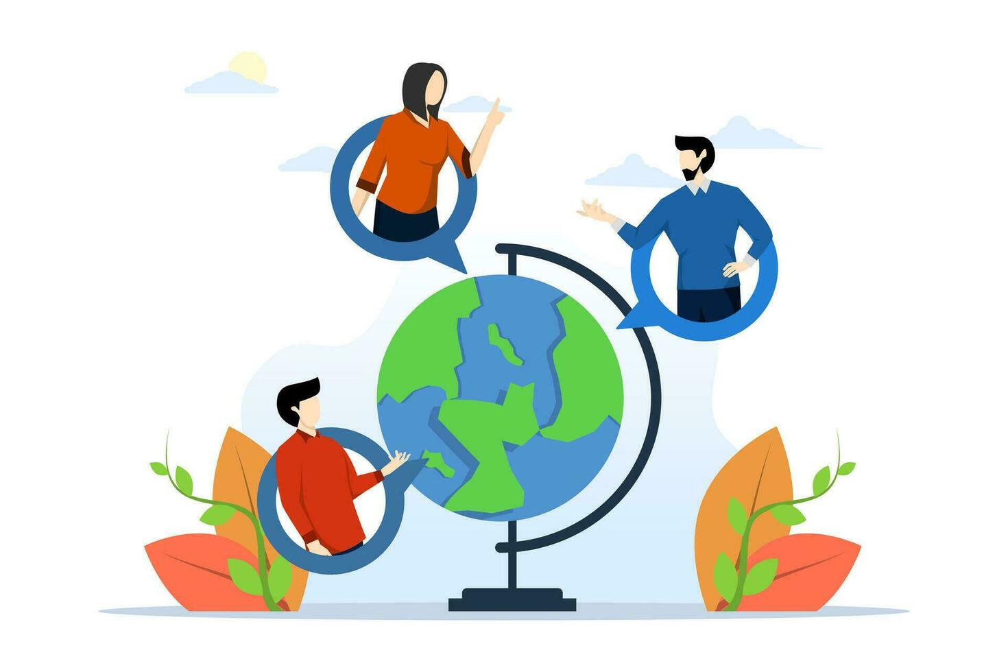 Global Communication with internet. work remotely, meet company. Business people communicate by video conferencing. Online video calling, remote business meeting with team. virtual work communication. vector