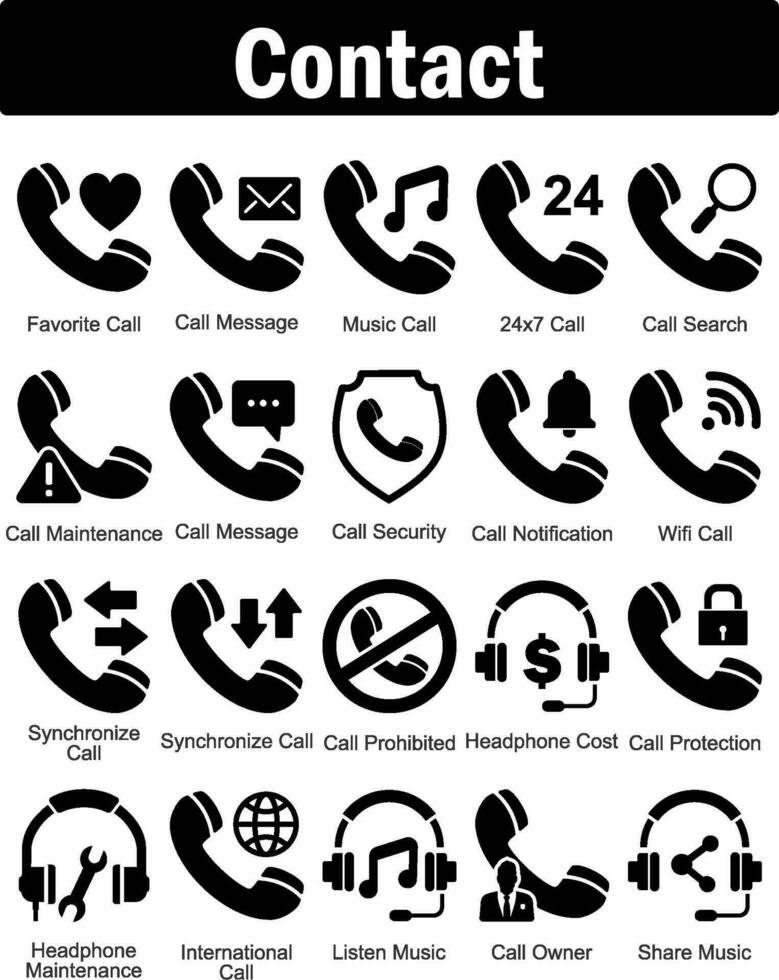 A set of 20 contact icons as favorite call, call message, music call vector