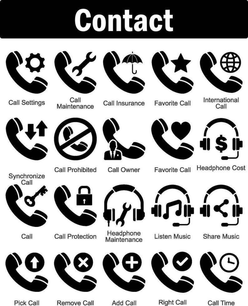 A set of 20 contact icons as call settings, call maintenance, call insurance vector