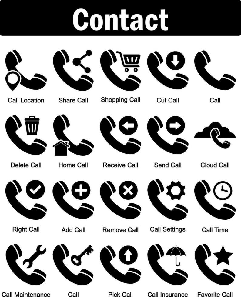 A set of 20 contact icons as call location, share call, shopping call vector