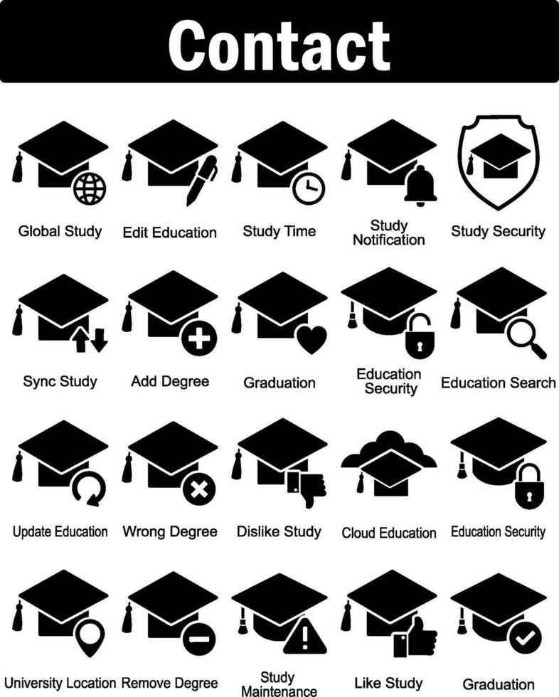 A set of 20 contact icons as global study, edit education, study time vector