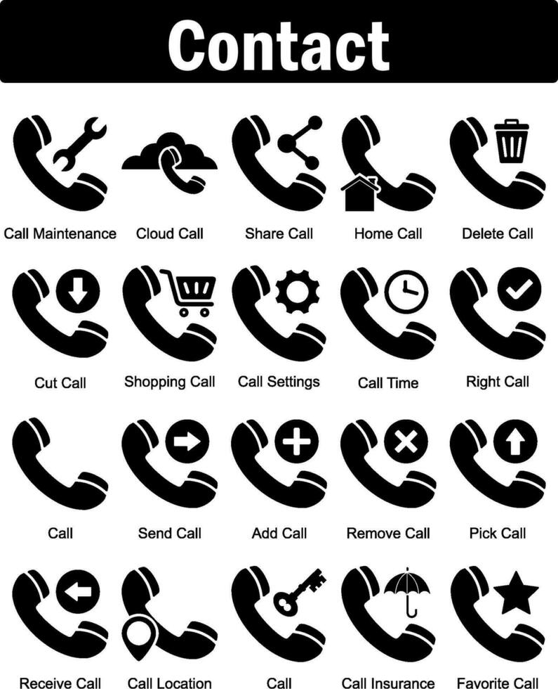 A set of 20 contact icons as call maintenance, cloud call, share call vector